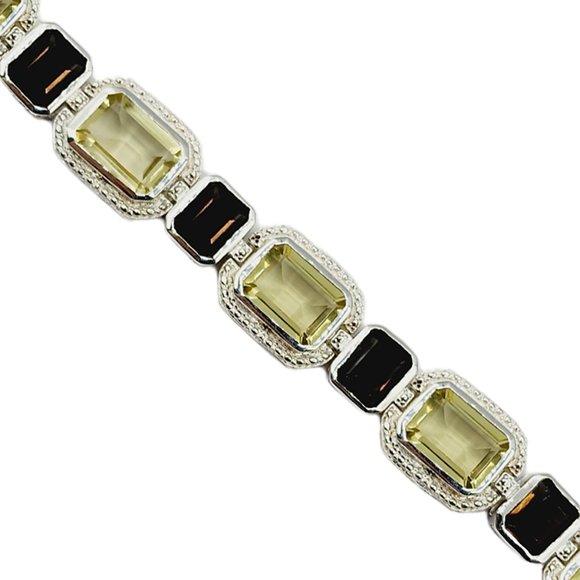 Sterling Silver Lemon and Smokey Quartz 44cts Bracelet - Picture 1 of 3